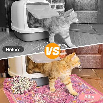 Glittme Cat Litter Mat with Non-Slip Bottom Litter Box Mat 33"X22" Litter Trapping Mat Easy to Clean Washable Cat Food Mat for Kitty,L