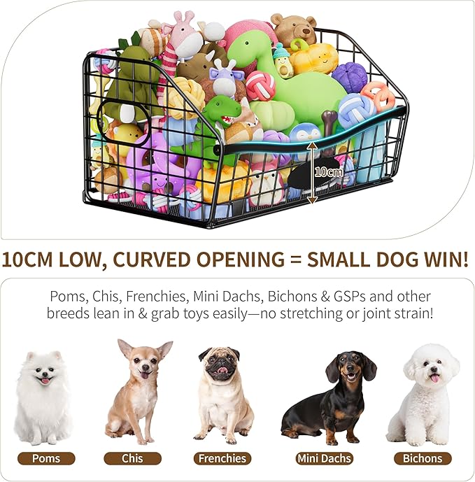 Dog Toy Basket - Durable Chew-Proof Dog Toy Storage Bin with Handles, Foldable Portable Metal Basket Organizer for Pet Toy Holder