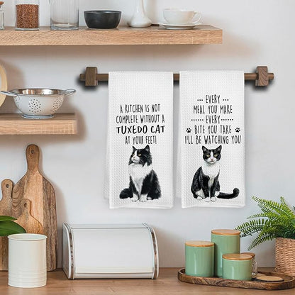 Funny Tuxedo Cat Kitchen Towels, Tuxedo Cat Mom Lady Lovers Gifts for Women Hand Towels, Gifts for Pet Lovers Dishcloths Dish Towel for Kitchen 16x24 Inches Set of 2