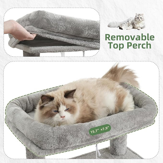 Gitelsnour Cat Tree, Cat Tower for Indoor Cats, 43.3 inch Cat Tree Tower with Sturdy Steel Tube, Cat Hammock, Cat Condo for Small Cats and Kittens, Cat Scratching Post, Light Gray GCT004SW