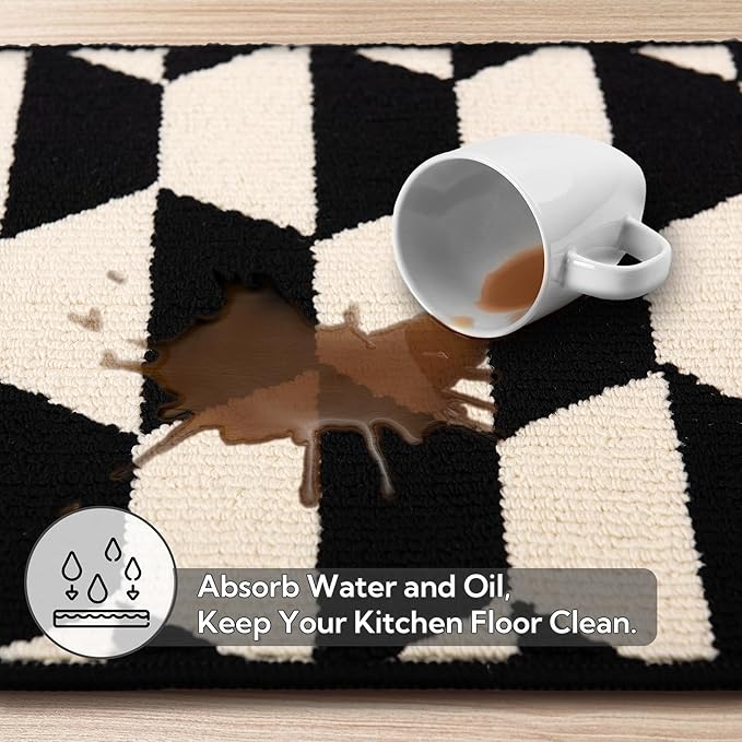 GRANNY SAYS Kitchen Mats for Floor, Kitchen Rugs Non Slip Washable, Runner Rugs for Kitchen Floor, 59" x 17.7", Stain Resistant Comfort Standing Mat Made of 100% Polypropylene, Black