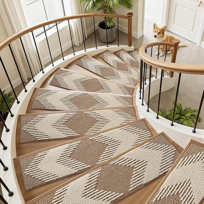 PADOOR 15PC Stair-Treads Non Slip, 3D Peel and Stick Stair Treads for Wooden Steps Indoor, Stair-Carpet Treads Washable Reusable Adhesive Stair-Runner Rugs for Kids and Dogs 8"x30" Brown