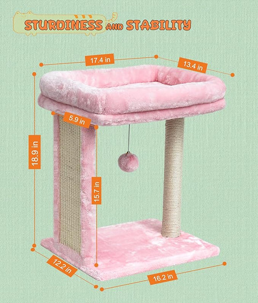 SYANDLVY Small Cat Tree for Indoor Cats, Scratching Board with Perch & Scratching Post, Kittens Scratcher with 2 Dangling Balls, Pink