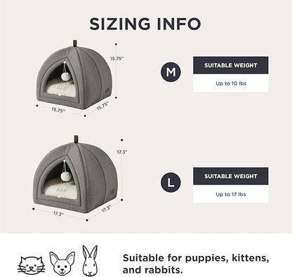 Bedsure Cat Beds for Indoor Cats - 2 in 1 Cat Cave House Tent for Kittens and Small Pets with Removable Washable Cushioned Pillow, Foldable Kitten Hideaway with Non-Slip Bottom, Grey, 17.3 inches