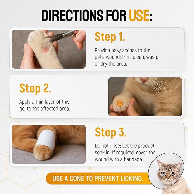 Dog Wound Care with Honey & Colloidal Silver for Scratches & Skin Irritations – Cat & Dog Hot Spot Treatment Gel Works as Honey Rapid Wound Repair for Horses – Suits All Pet Ages & Breeds – 2-Oz Tube