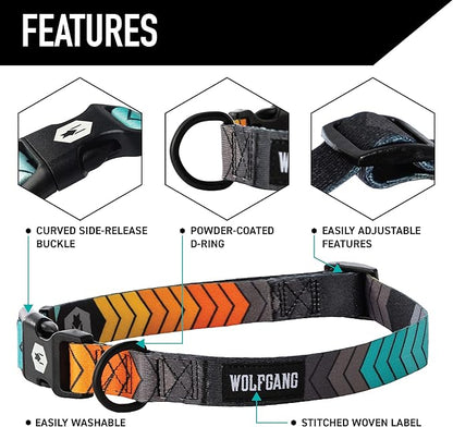 Wolfgang Heavy Duty, Adjustable Dog Collar with Quick Release Nylon Buckle for Walking & Training, ChevTech Print, Medium