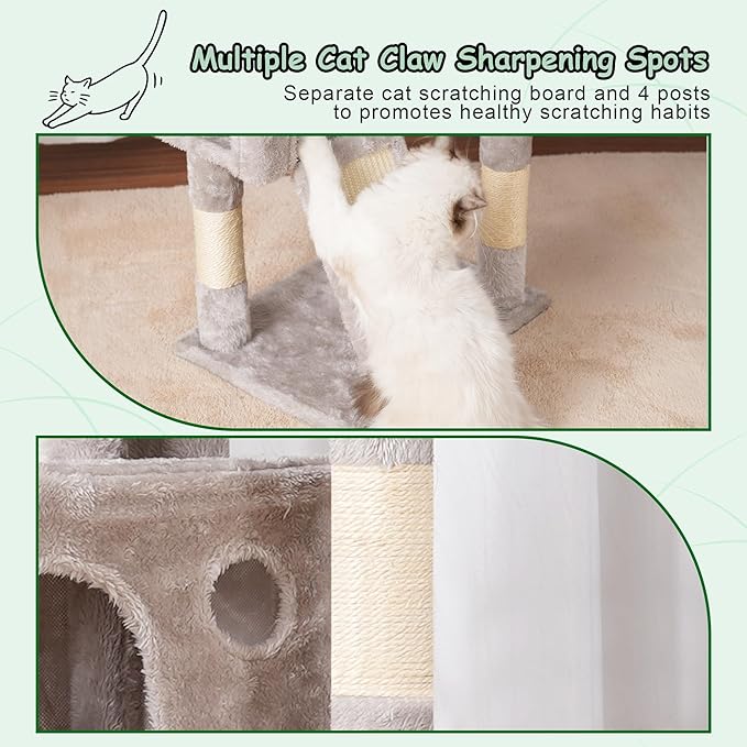 Gitelsnour Cat Tree, 41.3" Cat Tower for Indoor Kittens with Scratching Board and Posts, Multi-Level Cozy Cat Condo with 2 Perches, Hammock, Balls, Light Gray GCT005SW
