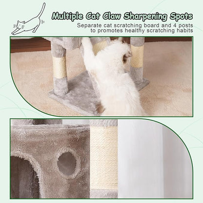 Gitelsnour Cat Tree, 41.3" Cat Tower for Indoor Kittens with Scratching Board and Posts, Multi-Level Cozy Cat Condo with 2 Perches, Hammock, Balls, Light Gray GCT005SW