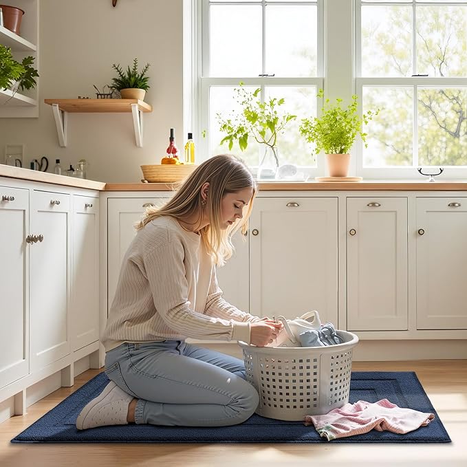 GRANNY SAYS Kitchen Mats for Floor Resist Dirt Kitchen Rugs Non Slip Washable, Long Rug Runner for Sink Laundry Thick Durable Polypropylene Comfort Standing, 47" x 20", Deep Blue
