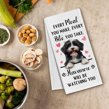 Havanese Gifts Kitchen Towels, Funny Dog Tea Dish Towels for Kitchen Decorative, Havanese Dog Lovers Gifts for Women, Every Meal You Make Every Bite You Take Hand Towel, 16x24 Inch