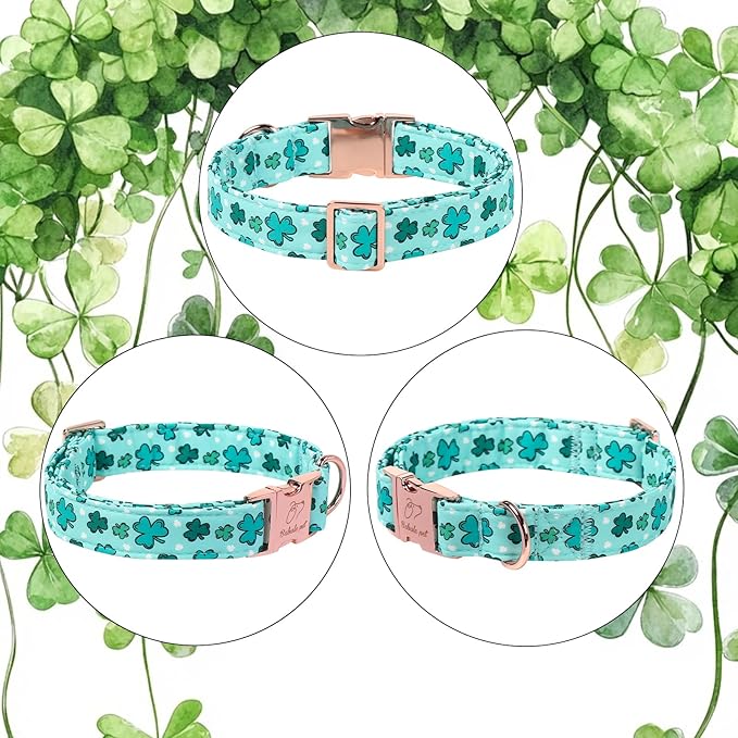 St. Patrick's Day Dog Collar for Large Dogs - Fresh Green Clover Dog Collars, Irish Shamrock Festival Pet Collars, Adjustable Heavy Duty Dogs Collar with Metal Buckle XL