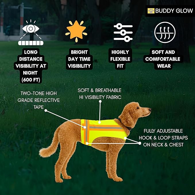 Reflective Dog Vest. High Visibility Yellow Safety Vest for Outdoors. Safeguard Your Dog with Easy to wear Adjustable and Breathable Reflective Gear (Small)