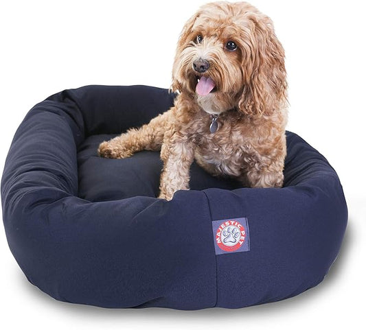Majestic Pet 32 Inch Bagel Calming Dog Bed Washable – Cozy Soft Round Pet Bed with Spine Support for Dogs to Rest their Head - Fluffy Donut Puppy Bed 32x23x7 (Inch) - Medium – Blue