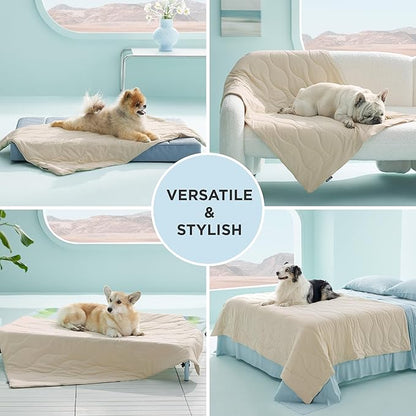 Bedsure Premium Cooling Blanket for Extra Large Dog - Q-MAX>0.5, Breathable Summer Washable Cold Pet Mat, Soft Durable Self Cooling Dog Mat for Hot Weather, Gentle Cream, 50x60