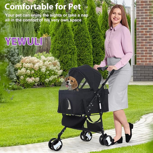 3 Wheel Pet Stroller Cat Dog Strollers for Small Medium Dogs 3-in-1 Detachable Travel Carrier Pet Gear Stroller Wagons for Dogs Trolley for Cat Doggie Rabbit Doggy Puppy, Black