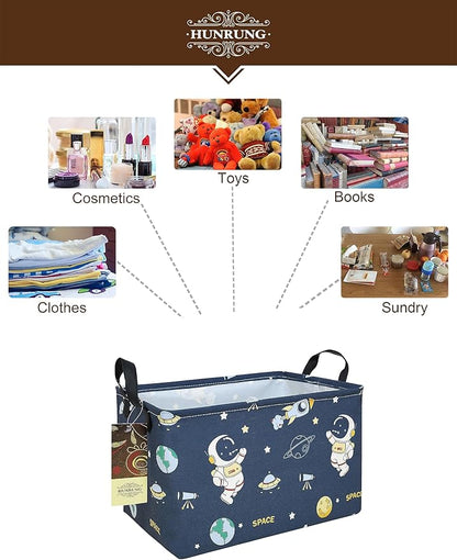 HUNRUNG Rectangle Storage Basket Cute Canvas Organizer Bin for Pet/Children Toys, Books, Clothes Perfect for Rooms/Playroom(Rec-Blue Space Astronaut)