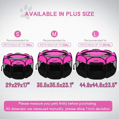 Portable Dog Playpen for Small Dogs Indoor Outdoor, Foldable Pet Puppy Playpens Kennel Tent with Top Cover Door for House Cat Kitty for Dog Lover as (Medium Size, Pink)