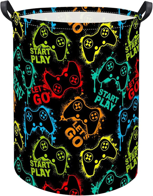 Kids Laundry Basket Baby Hamper Toy Storage Bin for Boys Room Decor Baby Nursery Hamper Gift Baskets for Bedroom Bathroom(Game)
