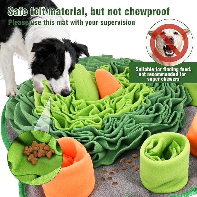 Snuffle Mat for Dogs, 18'' Dog Paw Shape Interactive Dog Puzzle Toy Build-in Squeaker Sniff Mat for Slow Eating Encourages Natural Foraging Skills for All Breeds Indoor & Outdoor Use (Green)