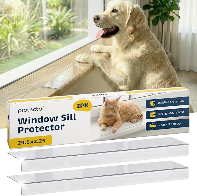 PROTECTO 2Pack Window Sill Protector from Dogs - 29.5x2.25 Clear Window Guards from Cats Scratching, Chewing & Clawing - Keep Your Sills Smooth & Paws Safe - Ultra Strong Window Sill Cover Protection