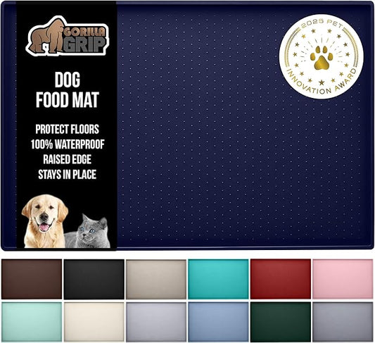 GORILLA GRIP 100% Waterproof Raised Edge BPA Free Silicone Pet Feeding Mat, Dog Cat Food Mats Contain Spills Protects Floors, Placemats for Cats and Dogs Water Bowl, Pets Accessories 23x15 Navy