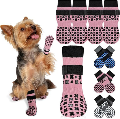 Non-Slip Dog Socks for Hardwood Floors Anti Slip Double-Sided Grippy Socks for Senior Dogs to Prevent Licking Paws, Scratching & Hot Pavement Premium Dog Paw Protector with Grippers Pink XS