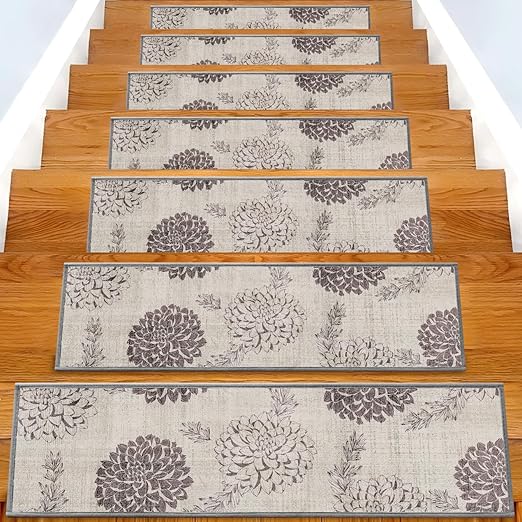 Non-Slip Carpet Stair Treads 15PCS, 8"x30" Peel and Stick Stair Runner for Wooden Steps Indoor, Washable Reusable Adhesive Backing, Pet-Friendly Safety Mats for Kids, Elders, Dogs