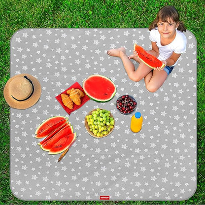 Splat Mat for Under High Chair, Non Slip Waterproof Mealtime Floor Mats Washable Portable Picnic Splash Mat for Baby Art/Craft/Playtime, 42X46 Inch - Grey Star