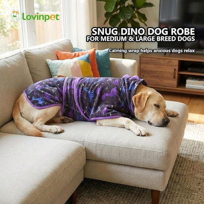 LovinPet 3‑in‑1 Dog Warm Winter Coat & Bathrobe, Hooded Dinosaur Fleece, Lightweight High‑Loft, Absorbent Knit, Quiet Hook‑and‑Loop, Wind‑Blocking Edges, Dog Robes for Medium & Large Dogs, Black,M