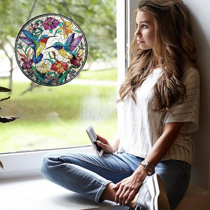 Hummingbird Stained Glass Window Hanging, 7.8″ Sun Catchers with Hook Indoor Window Decor, Decorative Suncatchers Home Garden Art Gift for Bird Lovers Thanksgiving Christmas Housewarming