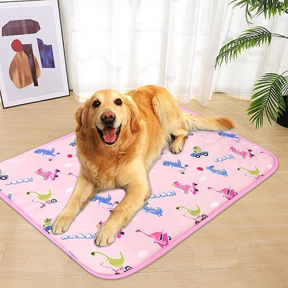 NACOCO Summer Pet Cooling Mat - Cat Dog Cushion Pad Sleeping Cool Dinosaurs Comfortable Soft for Pets Kids and Adults (Pink Dinosaur, L)