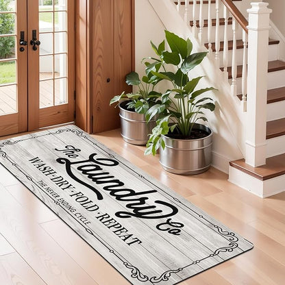 Pauwer Laundry Room Rug Runner 24"x60" Waterproof Rubber Laundry Mat Non Slip Kitchen Mats for Floor Washable Floor Mat Runner Rug for Farmhouse Mudroom Washroom Bathroom Decor