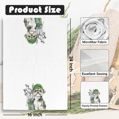 Golf Dog Kitchen Towels - Shih Tzu Dish Towels, Sports Gifts, Pet Golf Club Decorative Absorbent Dishcloths Hand Towels for Kitchen Gym Spa Decor 16x24 Inches