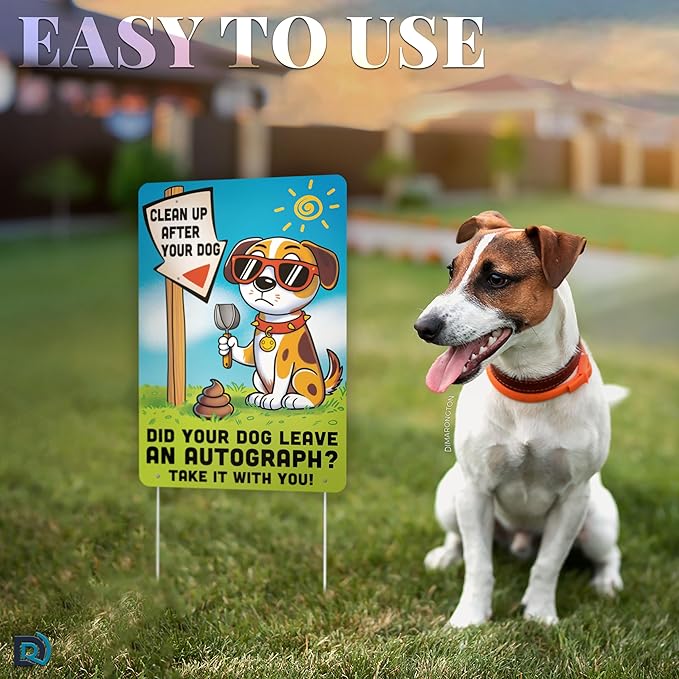 2 PC Clean Up After Your Dog Signs, 8x12 Aluminum 1mm Reflective No Dog Poop Sign, Single-Sided for Lawn or Yard
