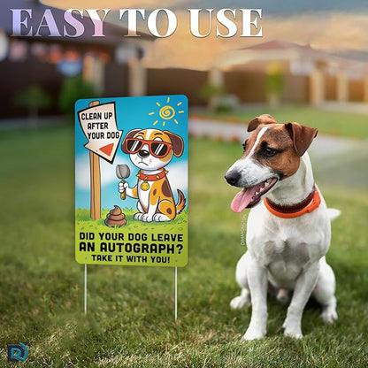 2 PC Clean Up After Your Dog Signs, 8x12 Aluminum 1mm Reflective No Dog Poop Sign, Single-Sided for Lawn or Yard