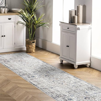 Hallway Washable Runner Rug - 2'6x12 Kitchen Runner Rugs with Non Slip Backing Indoor Farmhouse Carpets for Living Room Bedroom Vintage Distressed Mat Floor Decoration Carpet (2'6''x12', Brown)
