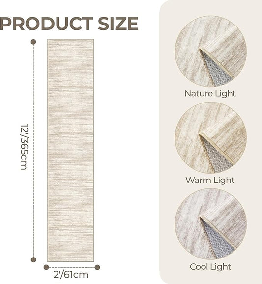 2x12 Runner Rug, Long Hallway Rugs for Dining Room, Living Room, Bedroom, Machine Washable Kitchen Carpet Runner with Rubber Backing, Soft Low Pile Indoor Rug(2'x12', Brown/Beige)