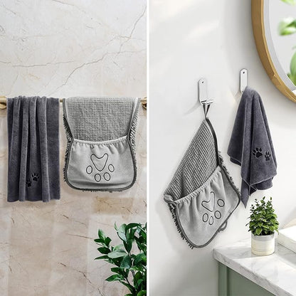 HOMEIDEAS 2 Pack Dog Towels Set, Chenille and Microfiber, Super Absorbent Soft Bath Shammy Towel with Hand Pockets for Pets Drying