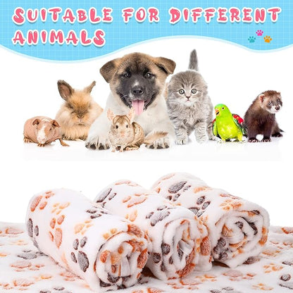 Tatuo 4 Pcs Dog Blanket for Pet Cat Blankets Indoor Puppy Teething Stuff Toys Paw Print Fleece Soft Blanket Sleep Mat for Guinea Pig Cage(White,Small(24 x 16 Inch))