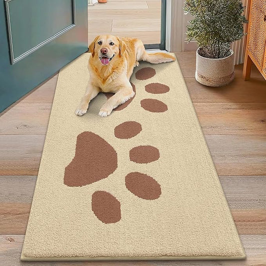 Smiry Dog Door Mat for Muddy Paws, Absorbs Moisture and Dirt, Low-Profile Entryway Mat with Non-Slip Backing, Entry Indoor Outdoor Doormat for Inside Floor (48x30 Inches, Light Beige, Paw)
