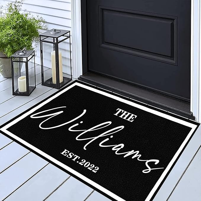Custom Doormat with Family Name - Personalized Entryway Door Mat Front Door Mat for Outdoor Decor Entrance Mat Housewarming Gift with Anti-Slip Backing Design02