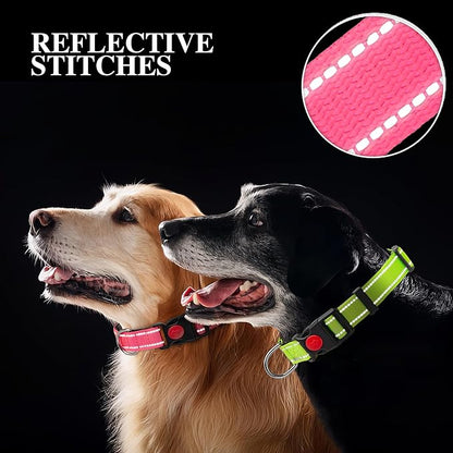 2 Pack Reflective Dog Collars for Medium Large and Small Breed Dogs Male Female,Padded Soft Durable Nylon Neoprene Collar for Puppy Dogs Girl Boy with Quick Release Safety Buckle,Pink,Red,L
