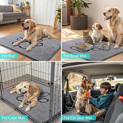 Smiry 2 Piece Dog Door Mat for Muddy Paws, Absorbent Dirt Trapper Non Slip Quick Dry Washable Chenille Mat for Mud Dogs, Entry Rug for Indoor and Outdoor (36x24 Inches, Grey)