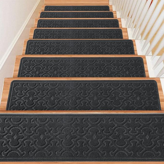 4Pcs Stair Treads for Wooden Steps Indoor with Self Adhesive, 8"x30" Non Slip Stair Runners-Peel & Stick Indoor Stair Carpet Runner, Resistant Indoor Runner for Kids、Elders and Pets,Black