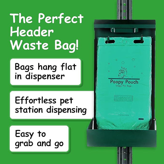 Header Pet Waste Station Bags - 2,400pcs of 8" x 13" Hanging Dog Waste Station Bags - Extra Thick (20 Microns), Durable, & Opaque Design - Single-Pull & Easily Disposable Refills