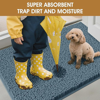 Extra Large Dog Door Mats for Muddy Paws, 60" x 36" Chenille Absorbent Mud Mat for Dogs, Non Slip Heavy Dog Rugs For Muddy Paws, Soft Indoor Door Mat for Entryway, Mud Paw, Inside Floor, Dusty Blue