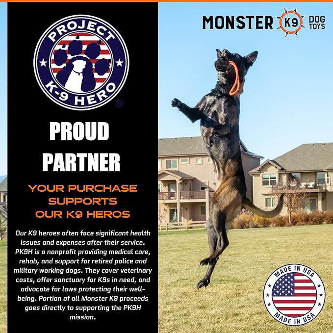 Monster K9 Launcher Tug Dog Ball - Lifetime Replacement - Medium & Large Breeds - Aggressive Chewers - Chew, Tug, & Fetch Dog Toy - Made in USA - (Rope NOT for Chewing & NOT Guaranteed)