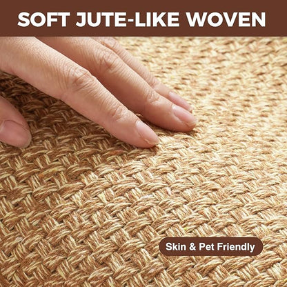Anti Fatigue Kitchen Rugs Mat Non Slip Washable, 0.4" Thick Soft Cushioned Absorbent Kitchen Mats for Floor, Jute-Like Woven Laundry Standing Mats Sink Mat, Easy Clean Care, Brown 17"x30"