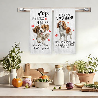 Cavalier King Charles Spaniel Gifts Kitchen Towels Set of 2, Funny Dog Hand Towels for Kitchen Bathroom Decor, Gifts for Dog Lovers Owners Moms Women Dishcloths Dish Towel 16X24 Inches