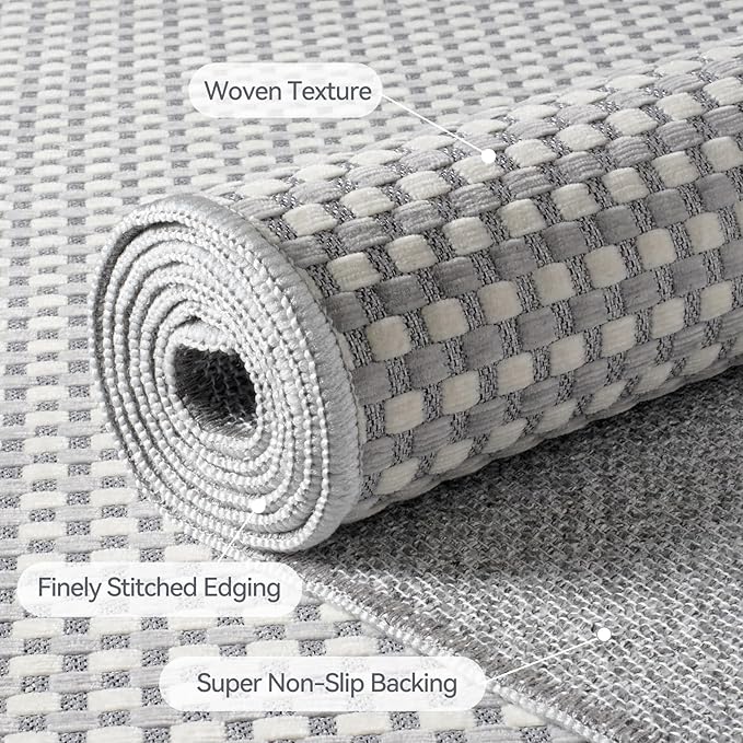 Boho 2x8 ft Runners for Hallways Extra Long Woven Washable Kitchen Runner Mat Rugs Non Slip, Soft Entryway Laundry Hall Floor Runner Carpet for Indoor Backdoor Bedroom Hallway Living Room, Gray
